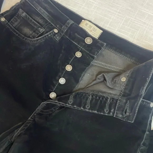 EUC Free People We the Free- black velvet high waist button fly pants - Picture 4 of 10